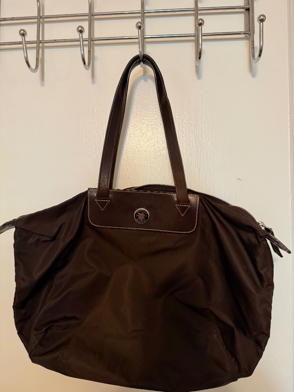 Vintage Dooney & Bourke Brown Nylon Leather Trim Small Tote